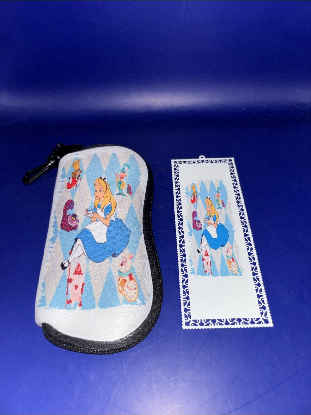 Alice In The Wonderland Eyeglass case  and Metal Bookmarker